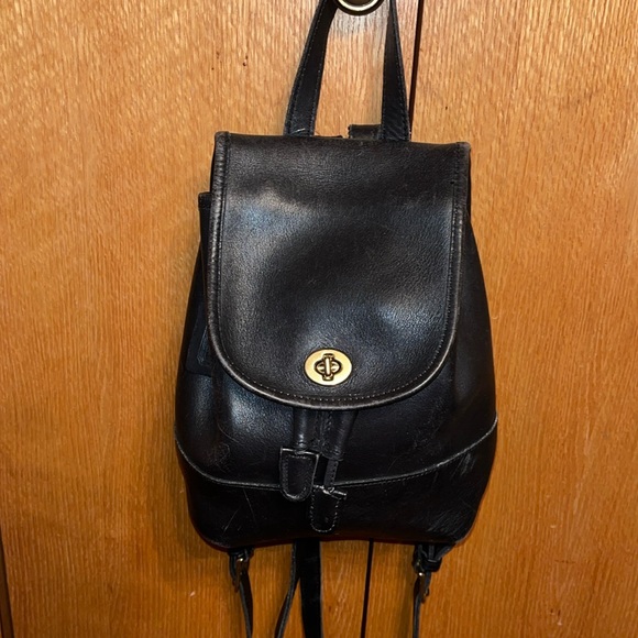 VINTAGE Coach Y2K 90s mini black leather backpack top handle adjustable VGUC - Picture 1 of 16